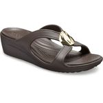 Sandalia Crocs Sanrah Liquid Metallic Wedge GOLD ESPRESSO