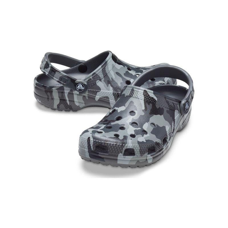 sandália crocs classic printed camo clog slate grey multi