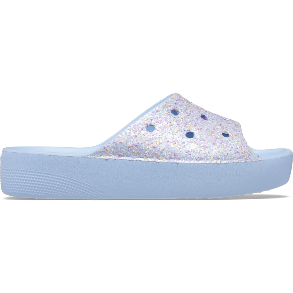 Chinelo Crocs Platform Glitter Slide BLUE CALCITE/MULTI 33
