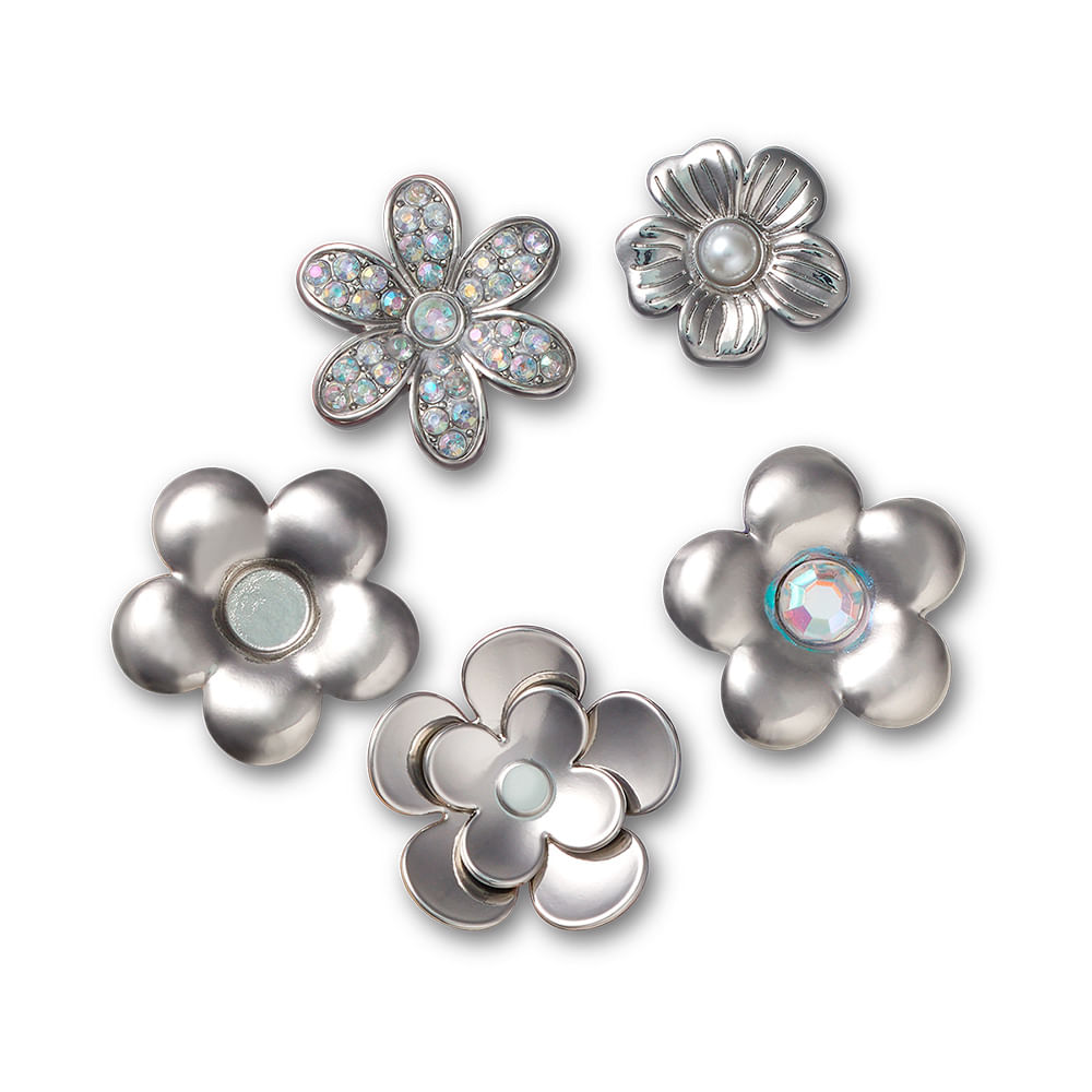 Jibbitz™ Flores Prateadas Pack com 5 Peças UNICO