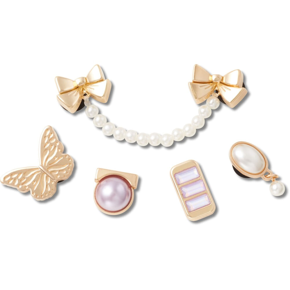 Jibbitz™ Roxo Pérola Dourado Pack com 5 Peças UNICO