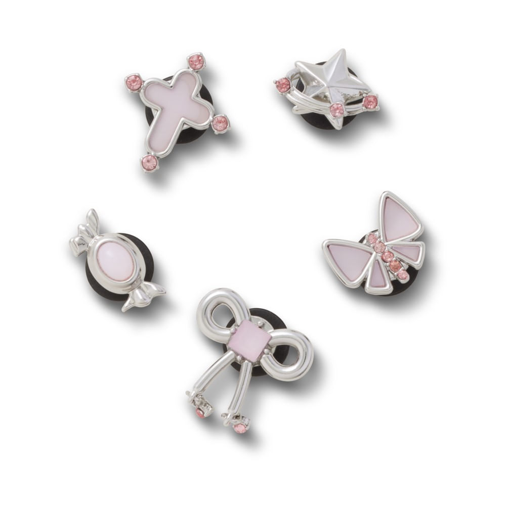 Jibbitz™ Punk Prata e Rosa Pack com 5 Peças UNICO
