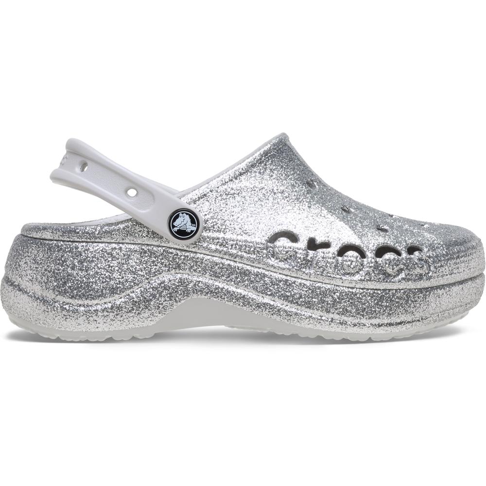 Sandália Crocs Baya Platform Glitter Clog SILVER 38