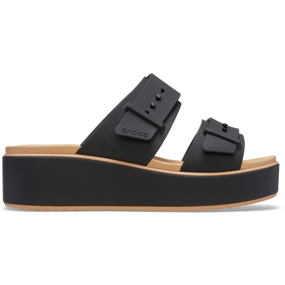 Sandália Crocs Brooklyn Buckle Matte Wrap Low Wedge BLACK/CASHEW 34