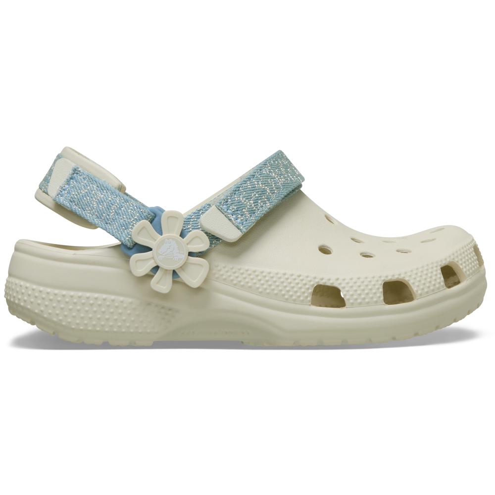 Sandália Crocs Classic Denim Flower Adjustable Backstrap Clog Juvenil SUMMIT WHITE 29
